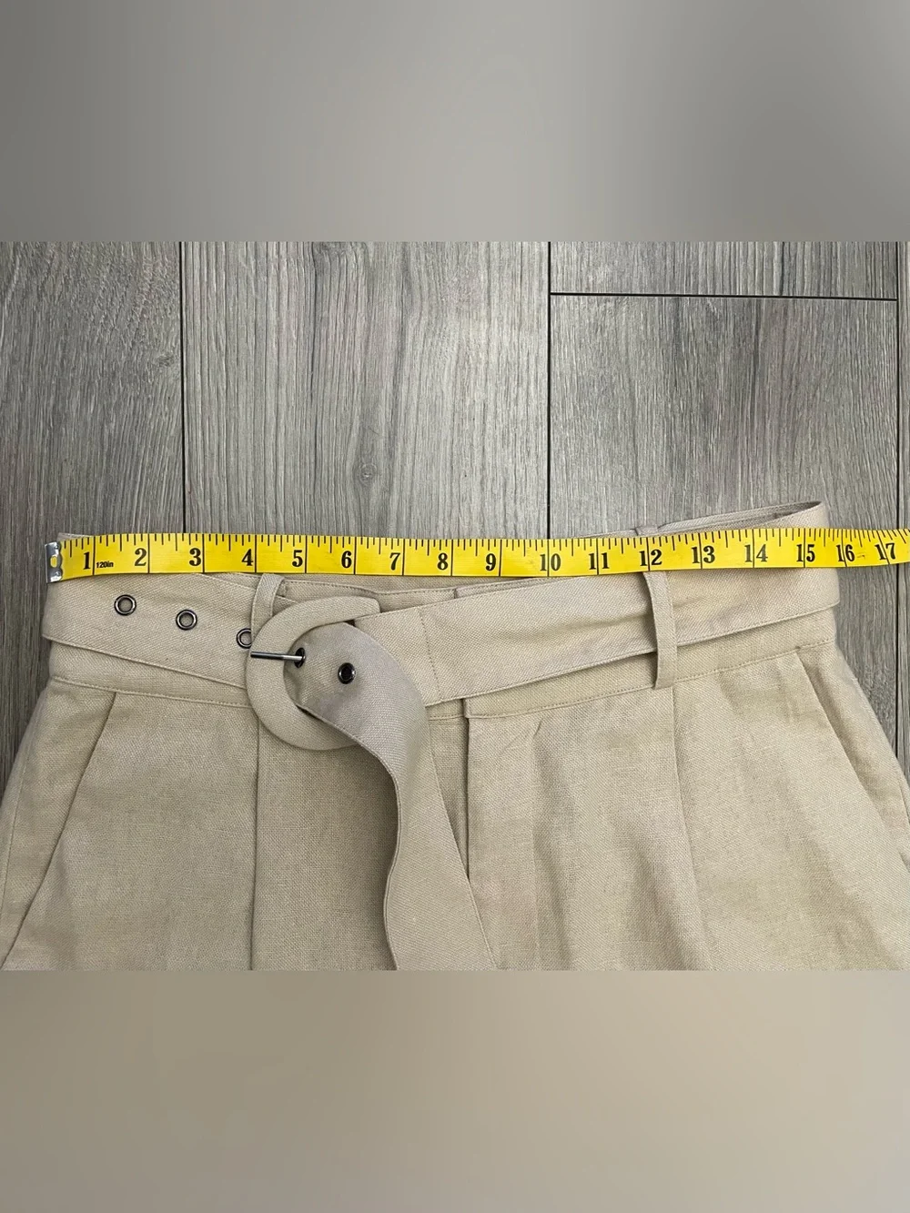 Anine Bing Linen Elyse Trouser Belted Pants in Oat Size 40 EU